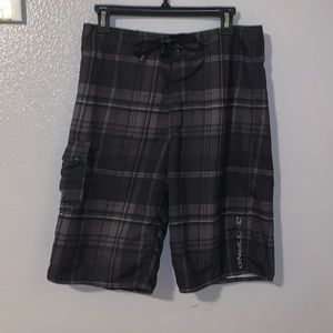 O’Neill plaid summer board short swim trunks black grey